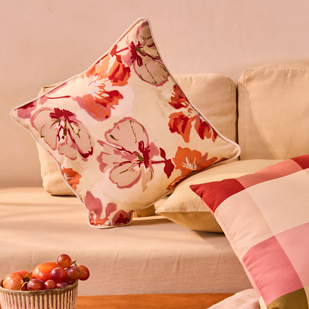 Luxury hemp and cotton cushion covers in terracotta tones by Aurahi for modern homes.