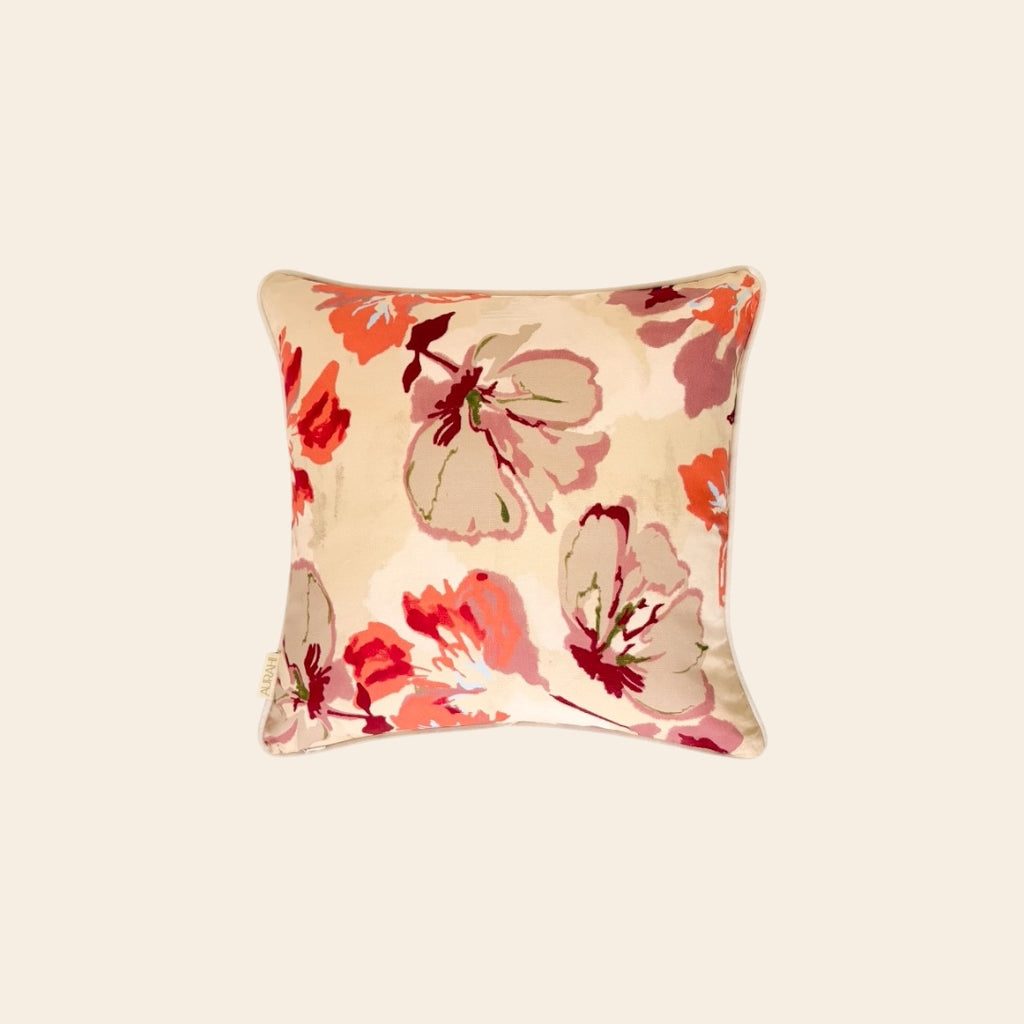 Terracotta Bloom cushion cover styled on a sofa, adding warmth and earthy elegance to the space.